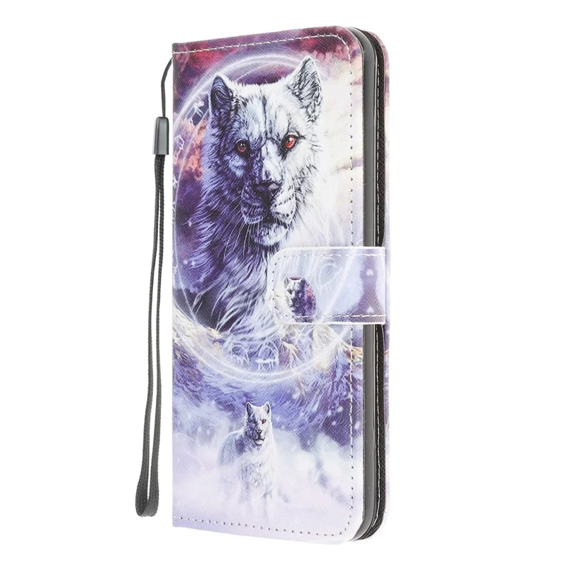 Pattern Printing Cross Texture Leather Wallet Phone Stand Protective Case for Samsung Galaxy A12 - Wolf
