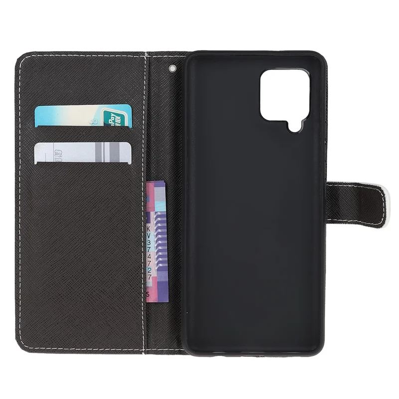 Pattern Printing Cross Texture Leather Wallet Phone Stand Protective Case for Samsung Galaxy A12 - Wolf