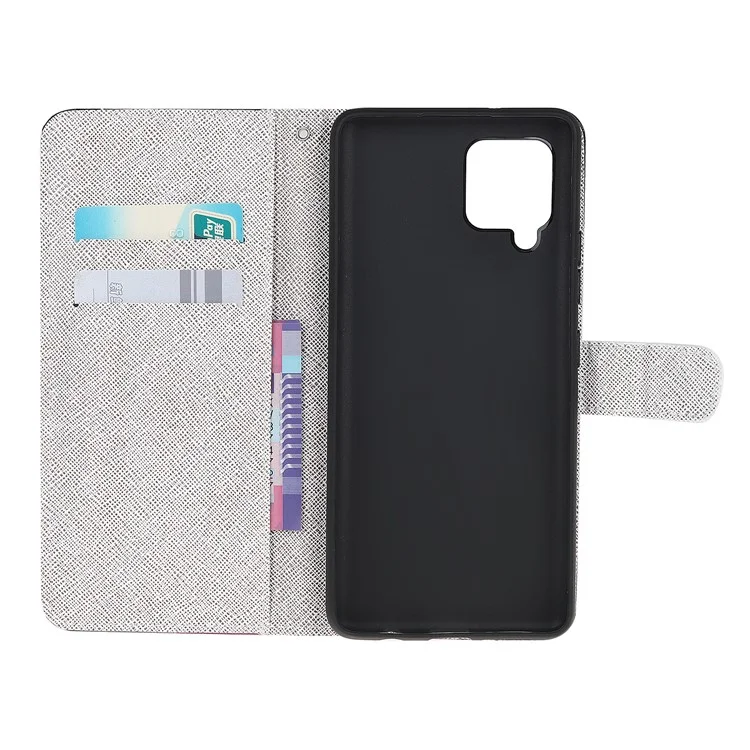 Portafoglio in pelle con motivo a trama incrociata e supporto per telefono, custodia protettiva per Samsung Galaxy A12 - Fiore