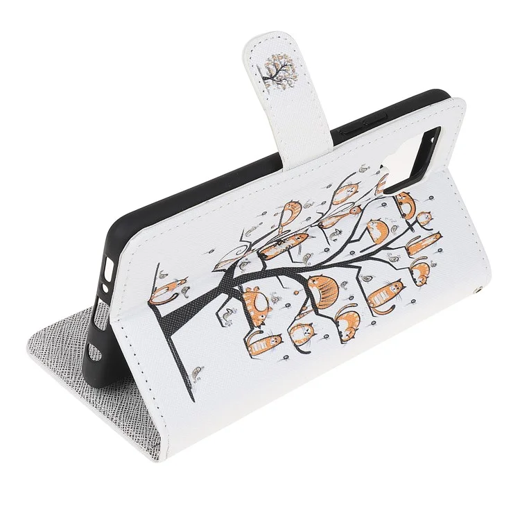 Funda protectora con estampado de patrón y textura de cuero, con soporte para teléfono, para Samsung Galaxy A12 - Gatos en el árbol