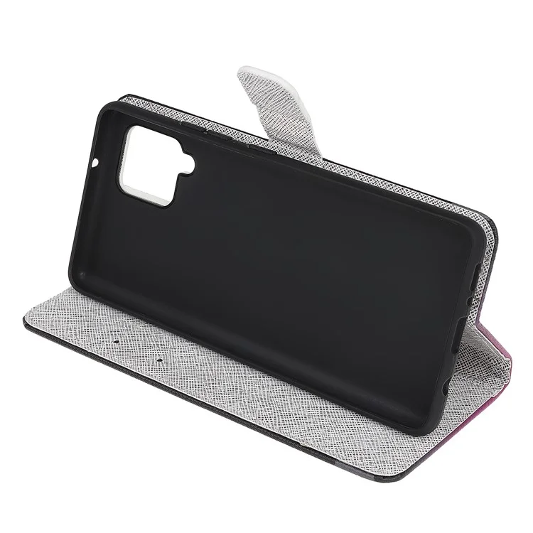 Funda protectora con estampado de patrón y textura de cuero, con soporte para teléfono, para Samsung Galaxy A12 - Gatos en el árbol