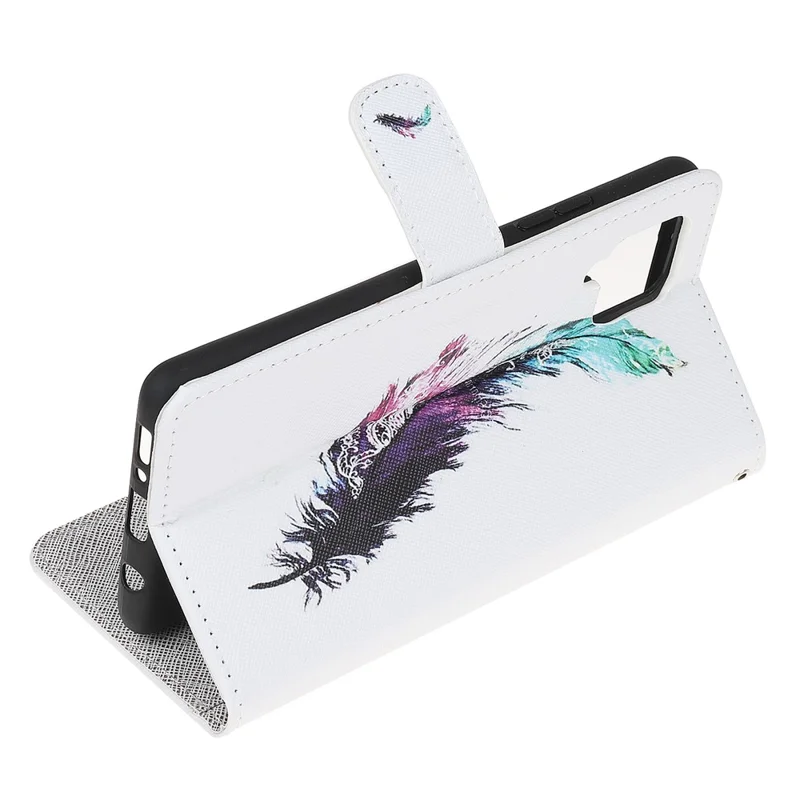 Pattern Printing Cross Texture Leather Wallet Phone Stand Protective Case for Samsung Galaxy A12 - Feather