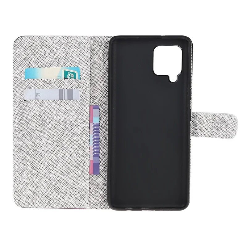 Pattern Printing Cross Texture Leather Wallet Phone Stand Protective Case for Samsung Galaxy A12 - Feather