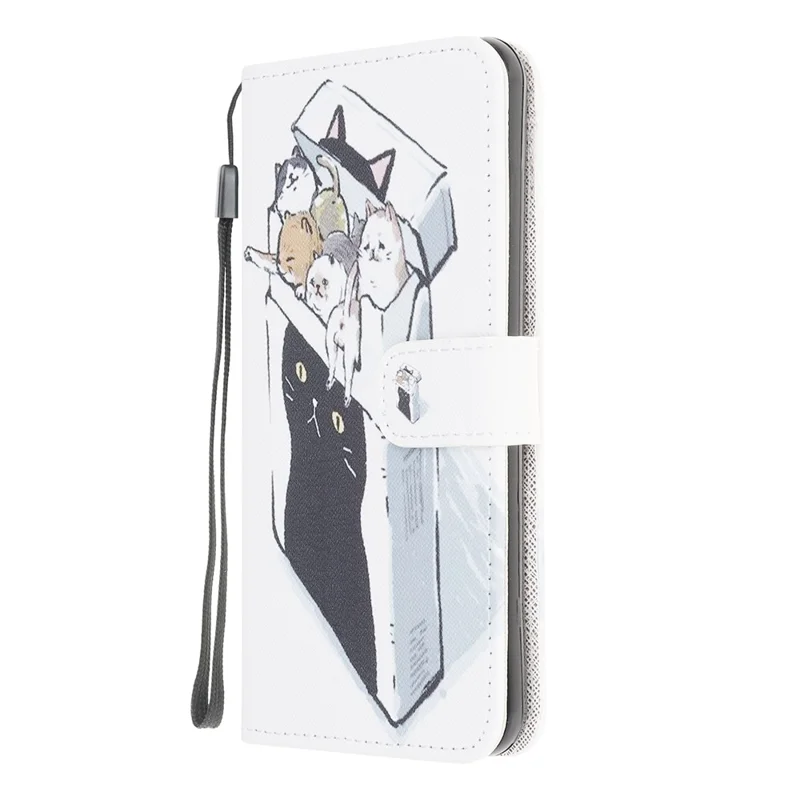 Pattern Printing Cross Texture Leather Wallet Phone Stand Protective Case for Samsung Galaxy A12 - Cats
