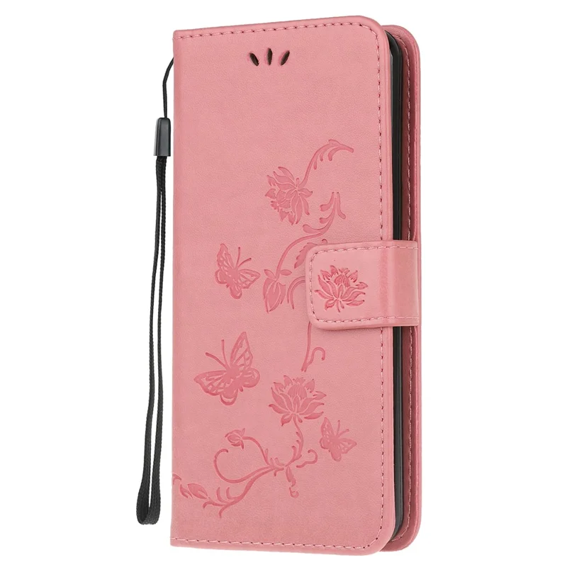 Imprint Butterfly Flowers Leather Wallet Phone Cover for Samsung Galaxy A12 Cell Phone Accessory - Pink
