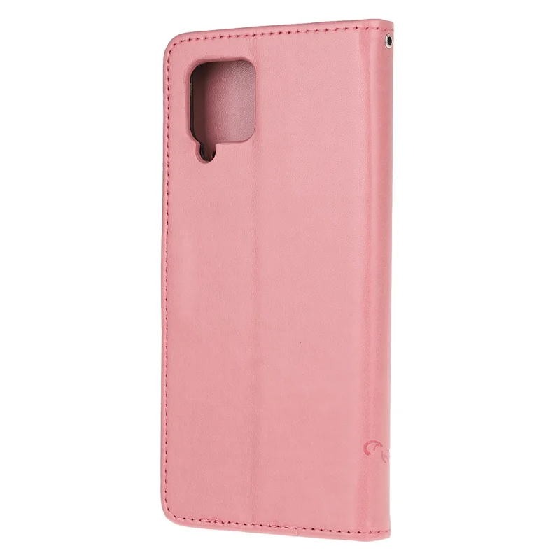 Imprint Butterfly Flowers Leather Wallet Phone Cover for Samsung Galaxy A12 Cell Phone Accessory - Pink