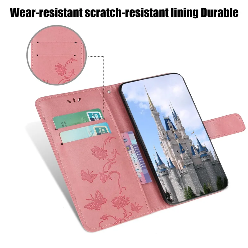 Imprint Butterfly Flowers Leather Wallet Phone Cover for Samsung Galaxy A12 Cell Phone Accessory - Pink