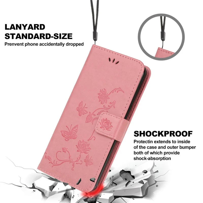 Imprint Butterfly Flowers Leather Wallet Phone Cover for Samsung Galaxy A12 Cell Phone Accessory - Pink