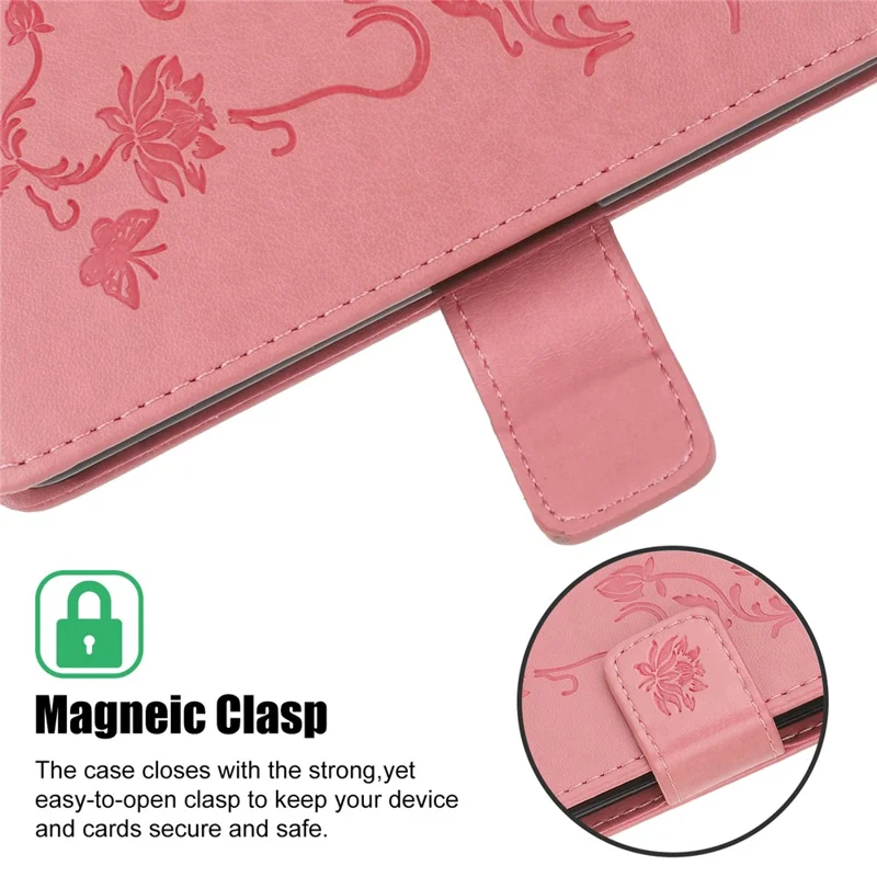 Imprint Butterfly Flowers Leather Wallet Phone Cover for Samsung Galaxy A12 Cell Phone Accessory - Pink