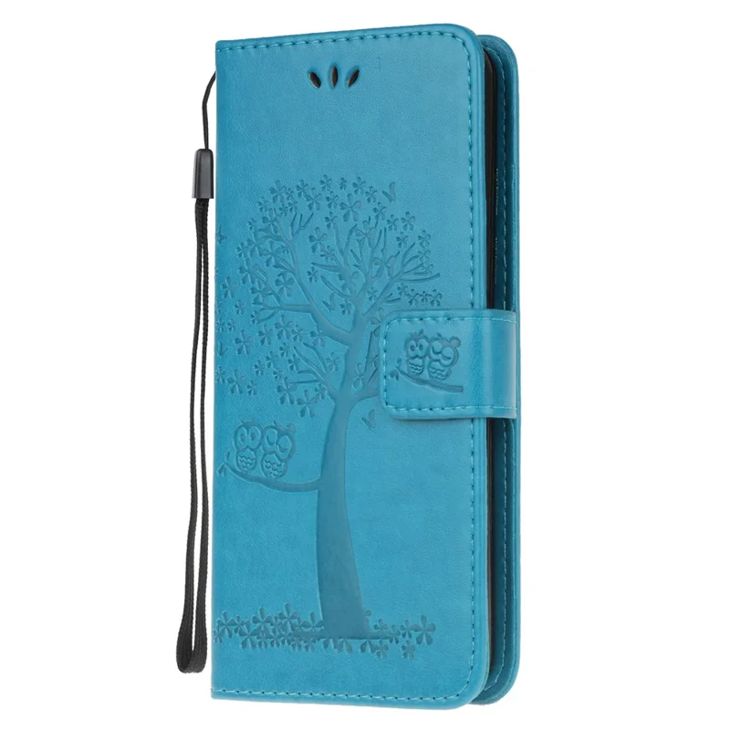 Imprint Tree Owl Leather Stylish Wallet Case for Samsung Galaxy A12 - Blue