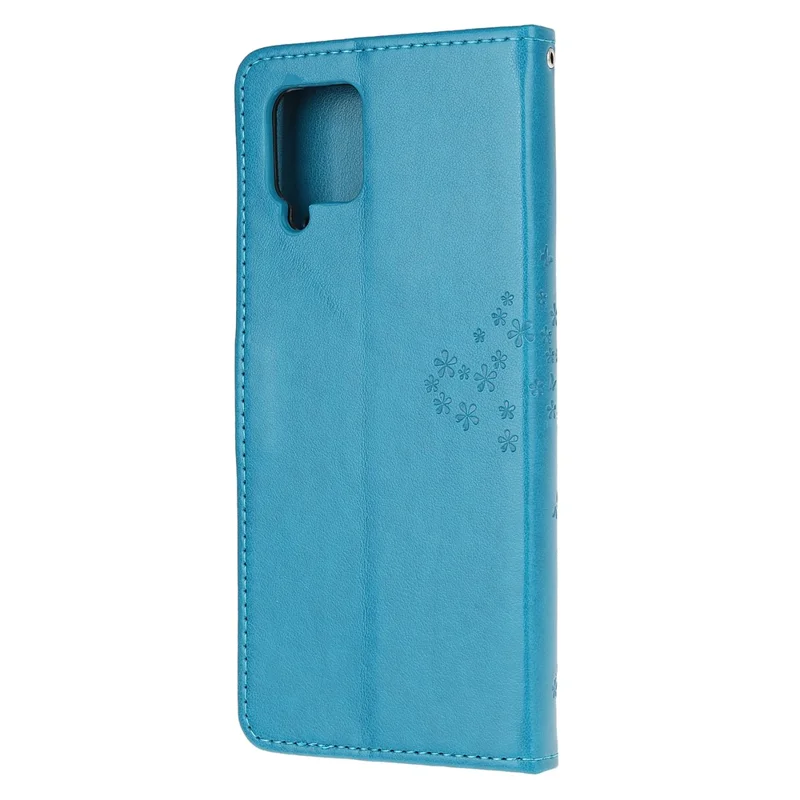 Imprint Tree Owl Leather Stylish Wallet Case for Samsung Galaxy A12 - Blue