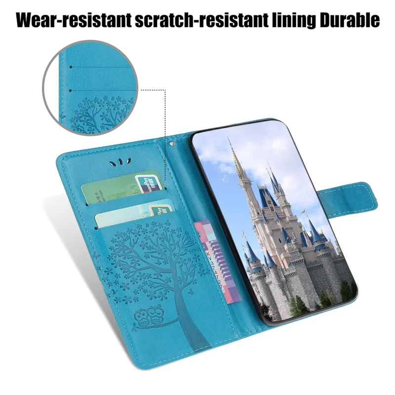 Imprint Tree Owl Leather Stylish Wallet Case for Samsung Galaxy A12 - Blue