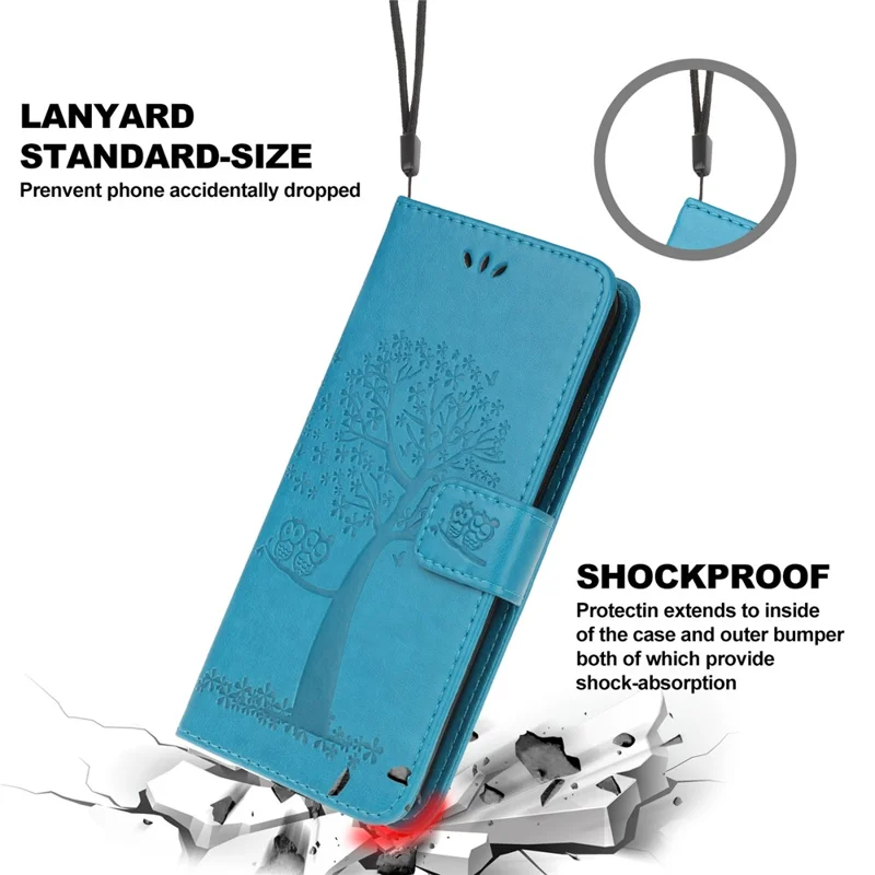 Imprint Tree Owl Leather Stylish Wallet Case for Samsung Galaxy A12 - Blue