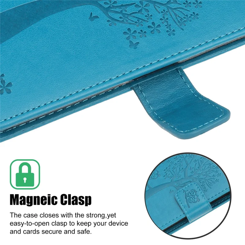 Imprint Tree Owl Leather Stylish Wallet Case for Samsung Galaxy A12 - Blue