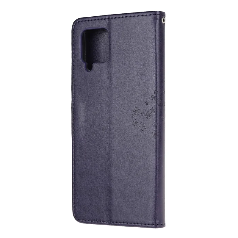 Imprint Tree Owl Leather Stylish Wallet Case for Samsung Galaxy A12 - Dark Blue