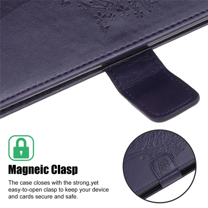 Imprint Tree Owl Leather Stylish Wallet Case for Samsung Galaxy A12 - Dark Blue