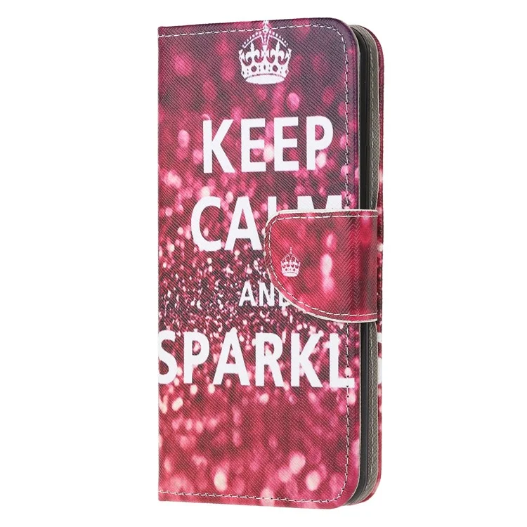 Pattern Printing Cross Texture Leather Wallet Phone Stand Protective Case for Samsung Galaxy A12 - Keep Calm and Sparkle