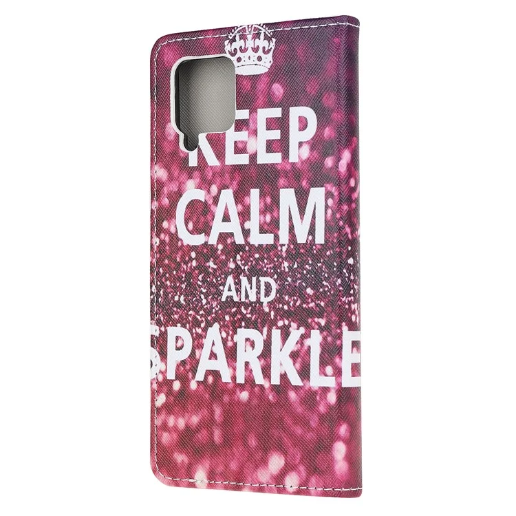 Pattern Printing Cross Texture Leather Wallet Phone Stand Protective Case for Samsung Galaxy A12 - Keep Calm and Sparkle