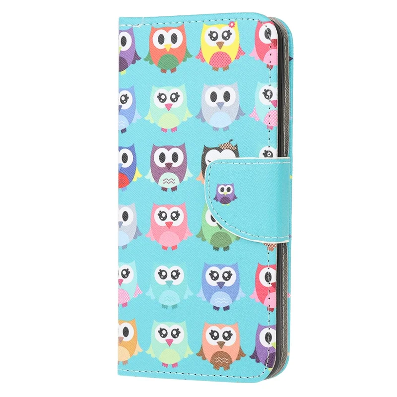 Pattern Printing Cross Texture Leather Wallet Phone Stand Protective Case for Samsung Galaxy A12 - Owls