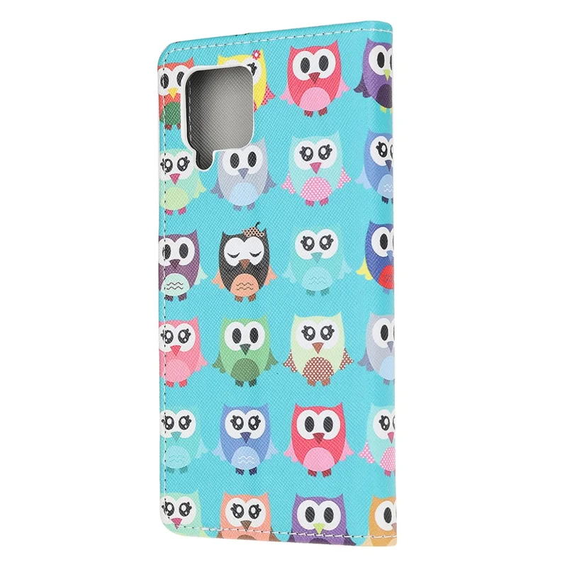Pattern Printing Cross Texture Leather Wallet Phone Stand Protective Case for Samsung Galaxy A12 - Owls