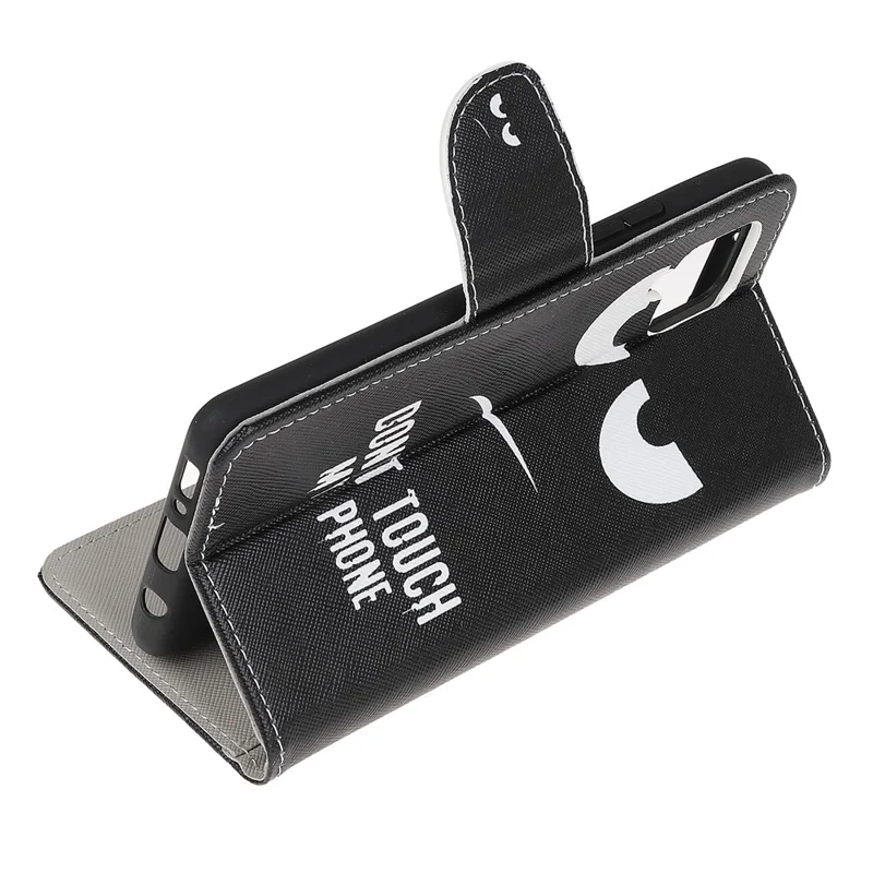 Pattern Printing Cross Texture Leather Wallet Phone Stand Protective Case for Samsung Galaxy A12 - Don't Touch My Phone