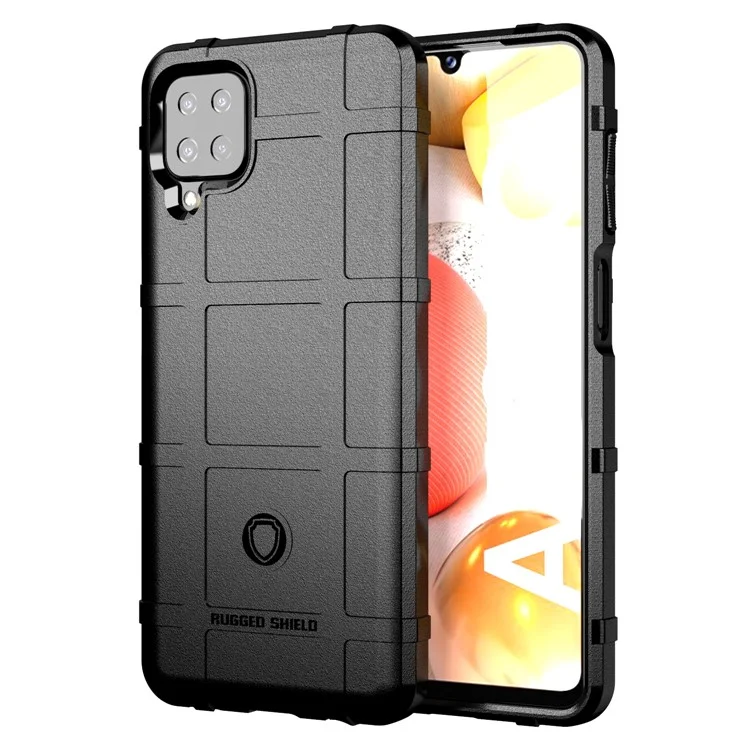 Rugged Shield Square Grid Texture TPU Phone Cover for Samsung Galaxy A12 - Black