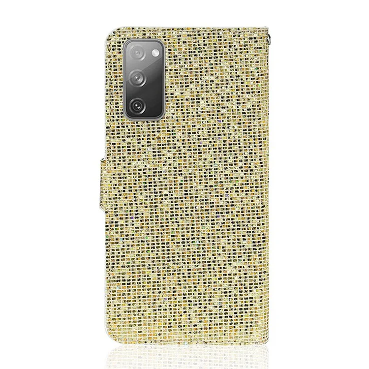 Für Samsung Galaxy S20 fe 4G/5G/S20 Lite/s20 FE 2022 Glitzer Pulverspleißen Leder -brieftasche Telefonabdeckung - Gold