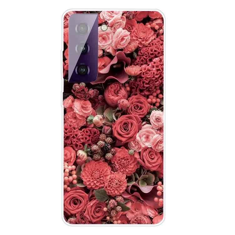 Pattern Printing Workmanship TPU Phone Cover Case für Samsung Galaxy S21 4G/5G - Rote Blumen