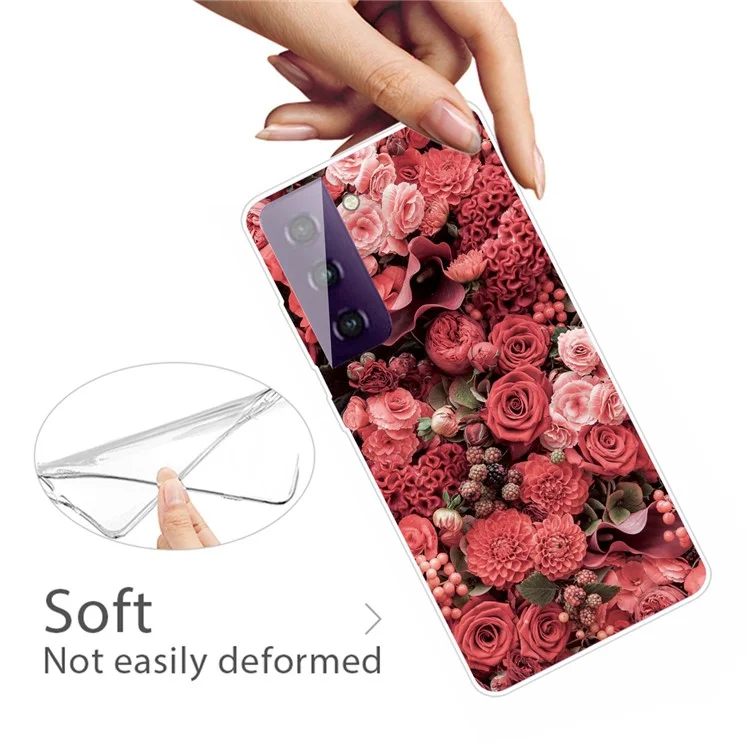 Pattern Printing Workmanship TPU Phone Cover Case für Samsung Galaxy S21 4G/5G - Rote Blumen