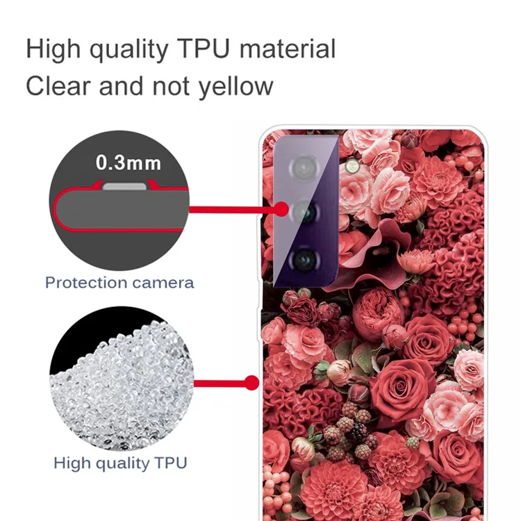 Pattern Printing Workmanship TPU Phone Cover Case für Samsung Galaxy S21 4G/5G - Rote Blumen