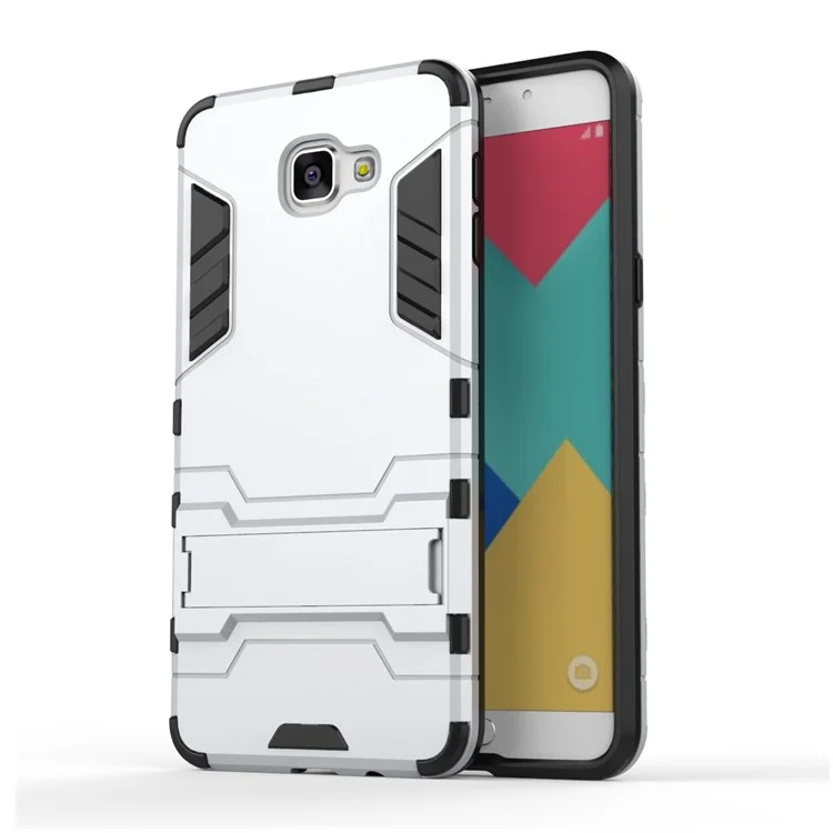 2-piece Solid PC + TPU Case with Kickstand for Samsung Galaxy A9 Pro (2016) - Silver