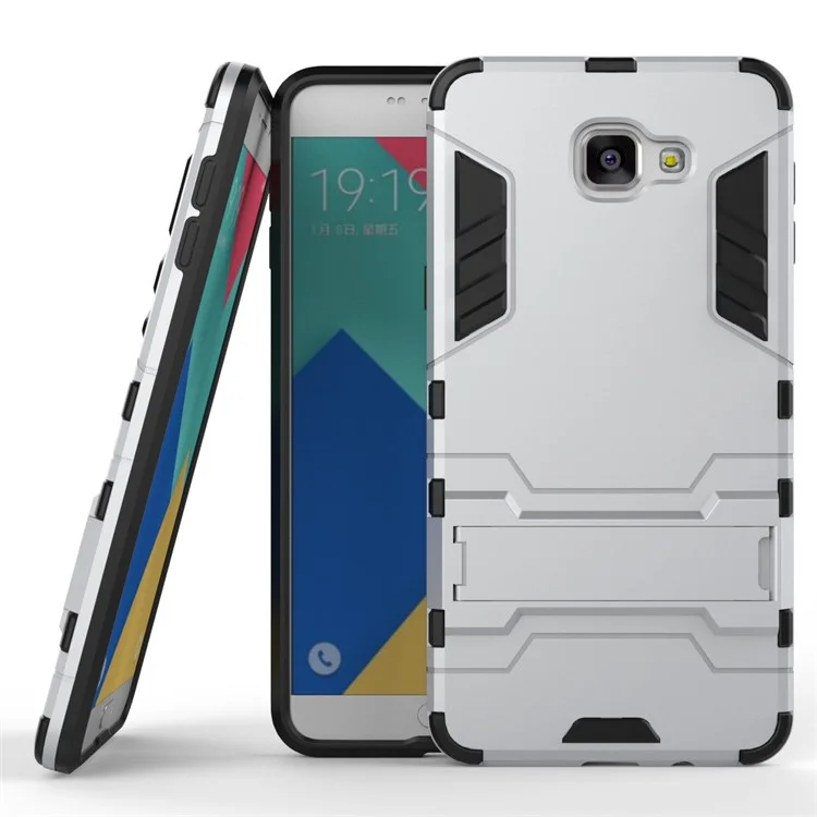 2-piece Solid PC + TPU Case with Kickstand for Samsung Galaxy A9 Pro (2016) - Silver