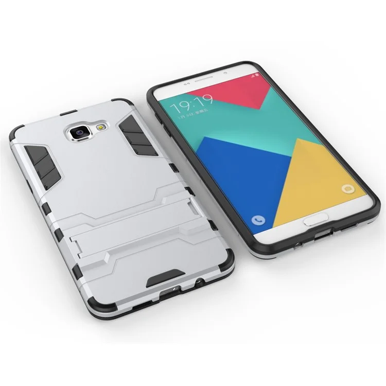 2-piece Solid PC + TPU Case with Kickstand for Samsung Galaxy A9 Pro (2016) - Silver