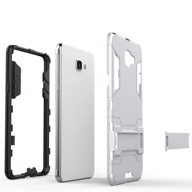 2-piece Solid PC + TPU Case with Kickstand for Samsung Galaxy A9 Pro (2016) - Silver