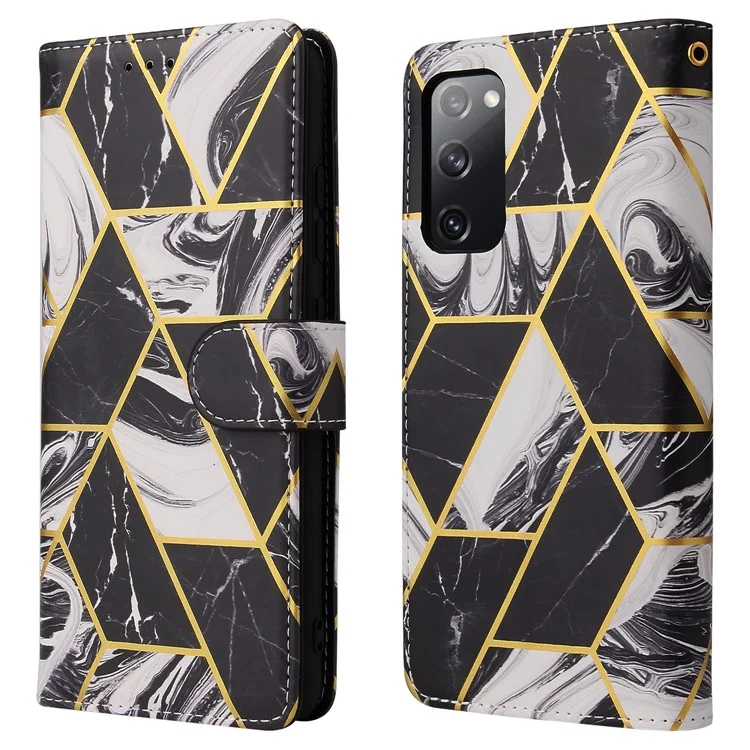 For Samsung Galaxy S20 FE 4G/5G/S20 Lite/S20 FE 2022 Lacquered Marble Pattern Leather Protection Case - Black