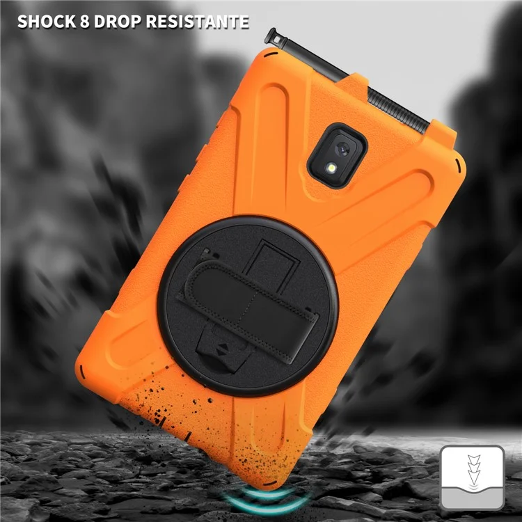 PC e Capa de Silicone para Tablet + Slot para Caneta + Tira para Mão + Suporte Giratório 360° para Samsung Galaxy Tab Active 3 T570/T575/T575N/T577 - Laranja