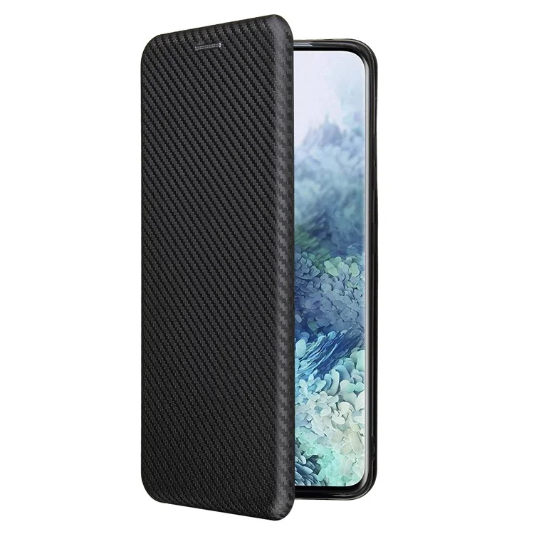 Anti-scratch Carbon Fiber Texture Auto-absorbed Leather Case for Samsung Galaxy S21 Ultra 5G Protective Shell - Black