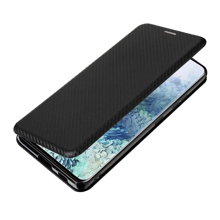 Anti-scratch Carbon Fiber Texture Auto-absorbed Leather Case for Samsung Galaxy S21 Ultra 5G Protective Shell - Black
