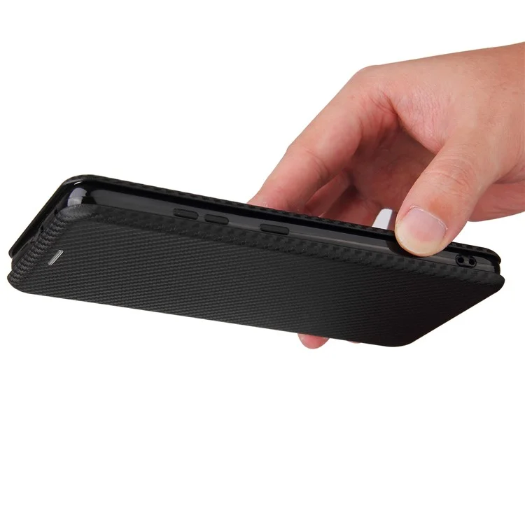 Anti-scratch Carbon Fiber Texture Auto-absorbed Leather Case for Samsung Galaxy S21 Ultra 5G Protective Shell - Black