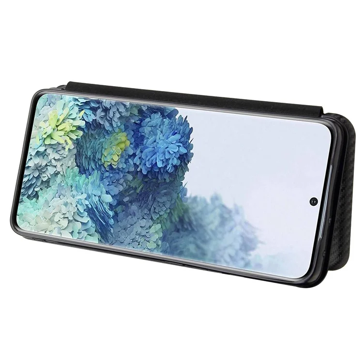 Anti-scratch Carbon Fiber Texture Auto-absorbed Leather Case for Samsung Galaxy S21 Ultra 5G Protective Shell - Black