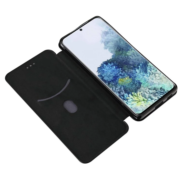 Anti-scratch Carbon Fiber Texture Auto-absorbed Leather Case for Samsung Galaxy S21 Ultra 5G Protective Shell - Black