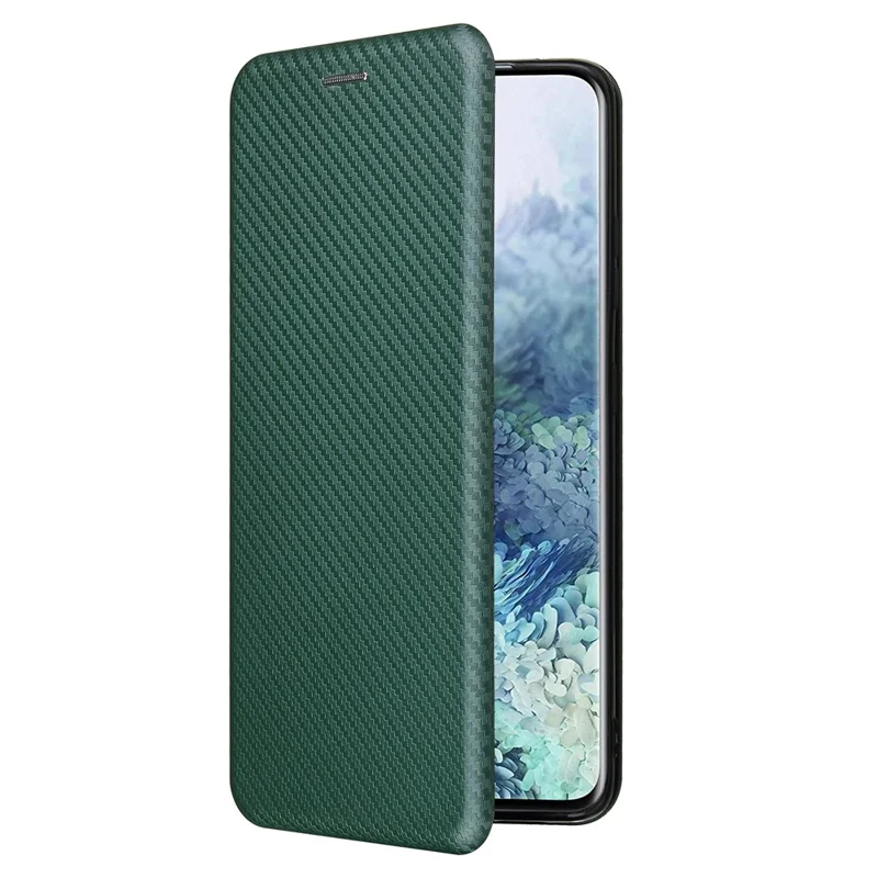 Anti-scratch Carbon Fiber Texture Auto-absorbed Leather Case for Samsung Galaxy S21 Ultra 5G Protective Shell - Green