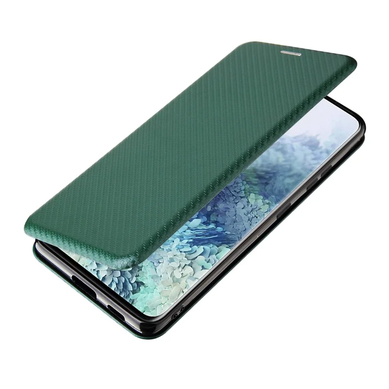 Anti-scratch Carbon Fiber Texture Auto-absorbed Leather Case for Samsung Galaxy S21 Ultra 5G Protective Shell - Green
