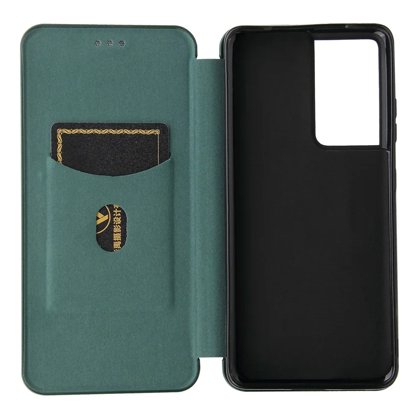 Anti-scratch Carbon Fiber Texture Auto-absorbed Leather Case for Samsung Galaxy S21 Ultra 5G Protective Shell - Green