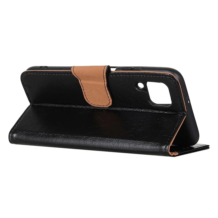 Caixa de Telefone à Prova de Choque Para Samsung Galaxy A12 Nappa Textura Dividida Flip Folio Cover Conclusão de Telefone Com Carteira de Suporte - Preto