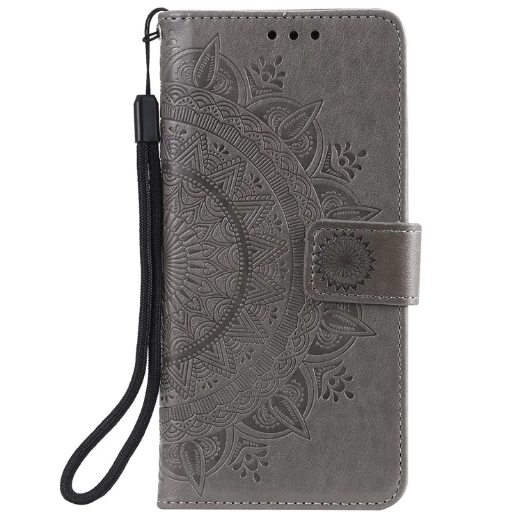 Imprinted Mandala Flower Wallet Leather Case for Samsung Galaxy S21 Ultra 5G Flip Cover - Grey