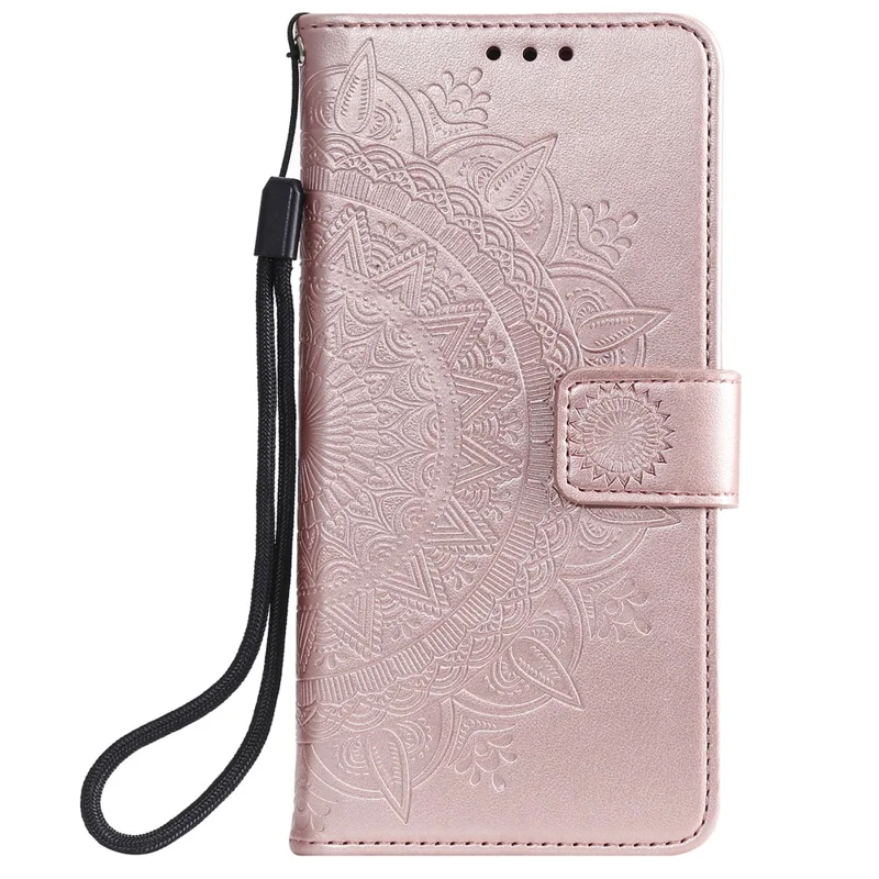 Imprinted Mandala Flower Wallet Leather Case for Samsung Galaxy S21 4G/5G Stand Flip Cover - Rose Gold