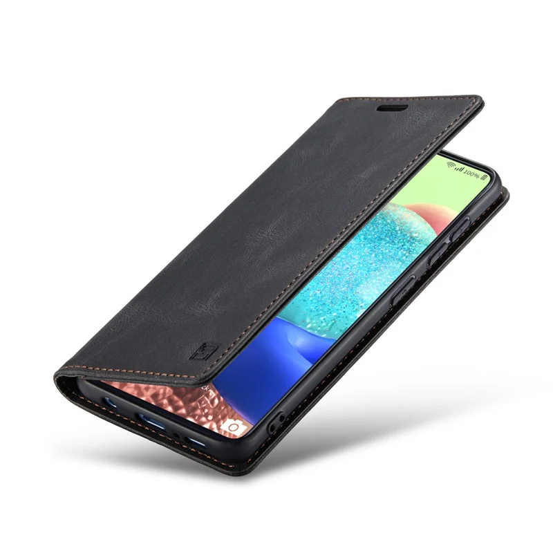 AUTSPACE A01 Series RFID Blocking Retro Matte Leather Stand Case Wallet for Samsung Galaxy A71 SM-A715 - Black