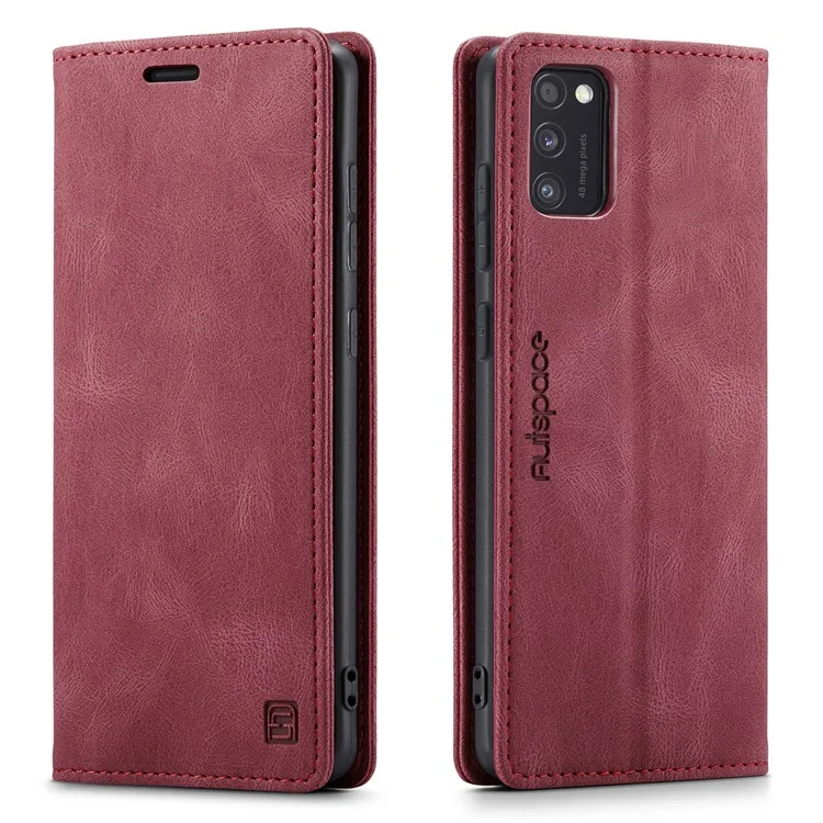 AUTSPACE A01 Series RFID Blocking Retro Matte Leather Case Wallet für Samsung Galaxy A41 (Global Version) - Rot
