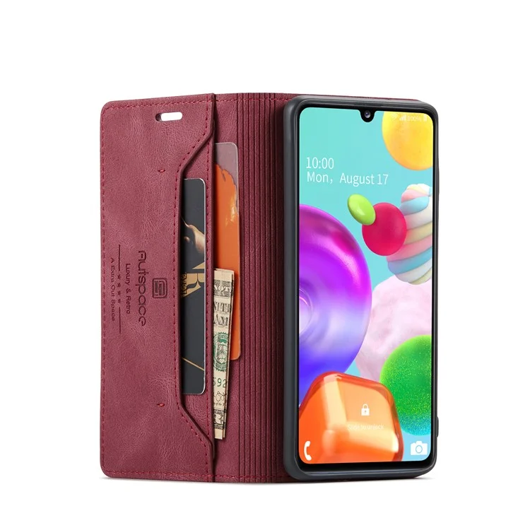 AUTSPACE A01 Series RFID Blocking Retro Matte Leather Case Wallet für Samsung Galaxy A41 (Global Version) - Rot